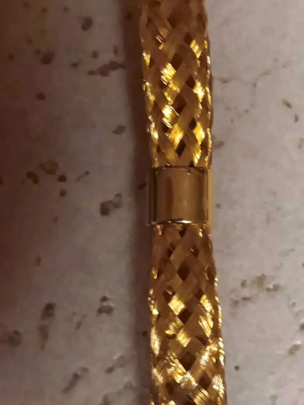1970'S Vintage France (stamped) hair barrette, gold tone woven metal slim bow.